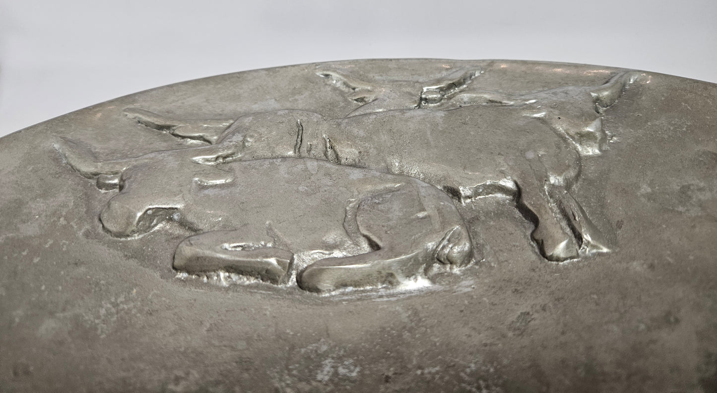 Pewter Longhorn 12.5 inch Round Serving Platter/Plate