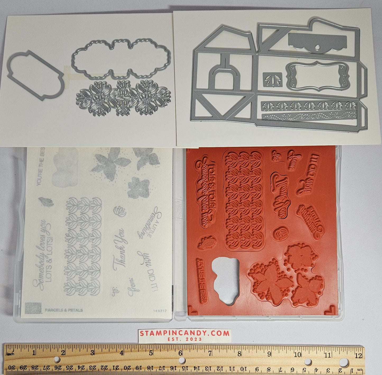 Stampin Up - Parcels & Petals w/ Perfect Parcel Dies (Missing 1 Stamp)
