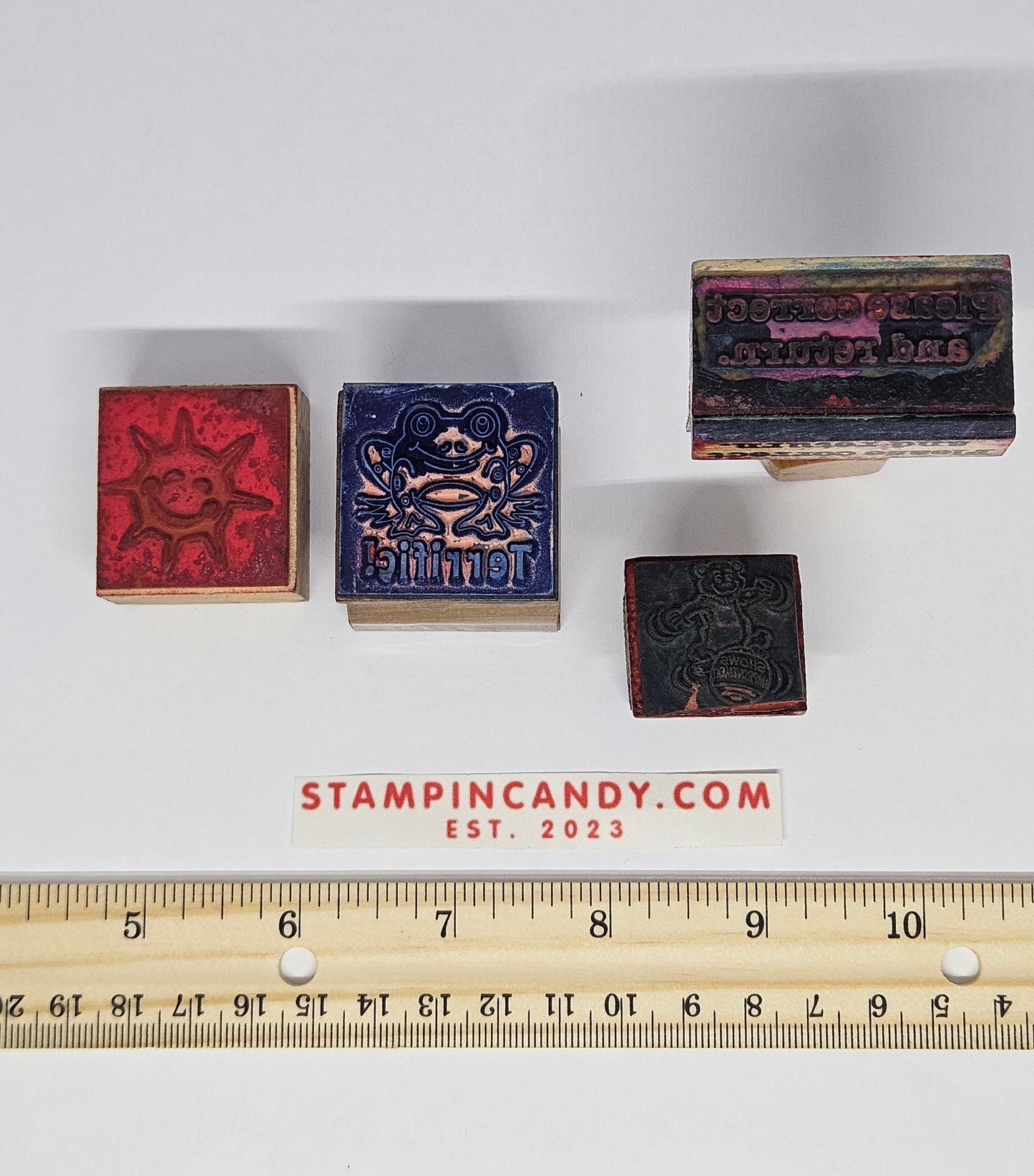 4 pack Random Stamps - Teacher Bundle - Sun, Frog, Correct & Return, Improving