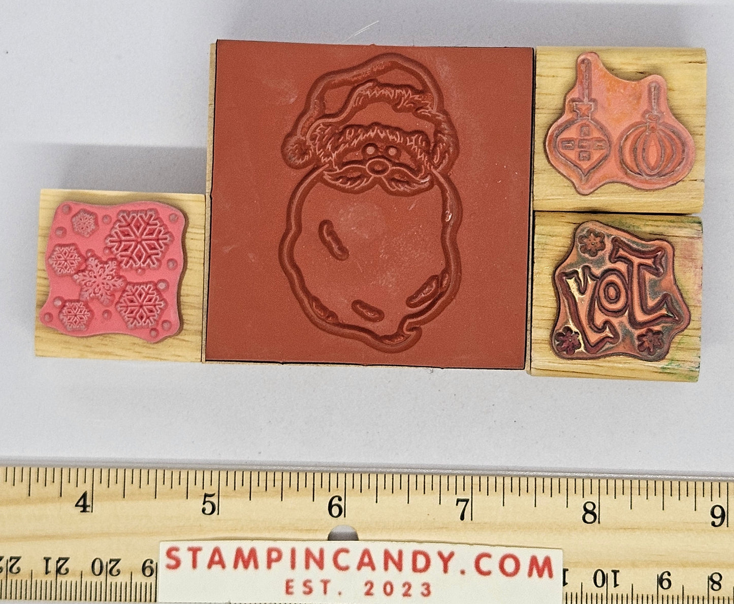 4 Pack Christmas Stamps Joy/Santa/Snowflakes/Ornaments