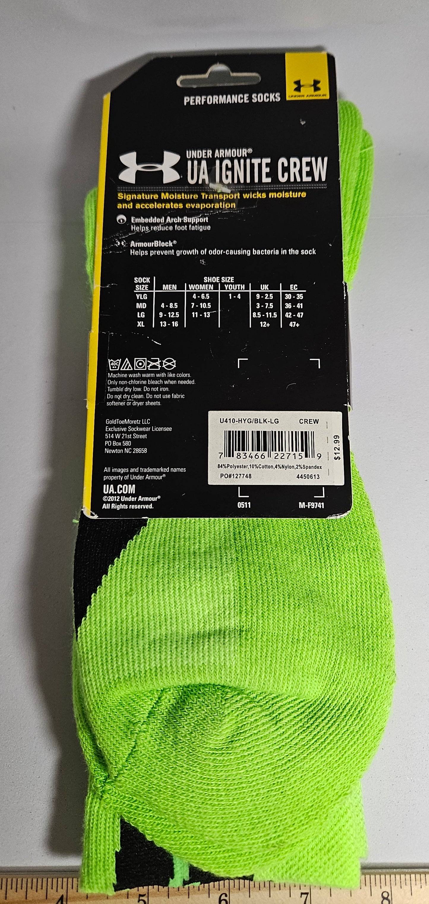 Under Armor Ignite Neon Crew Socks Large M 9-12.5