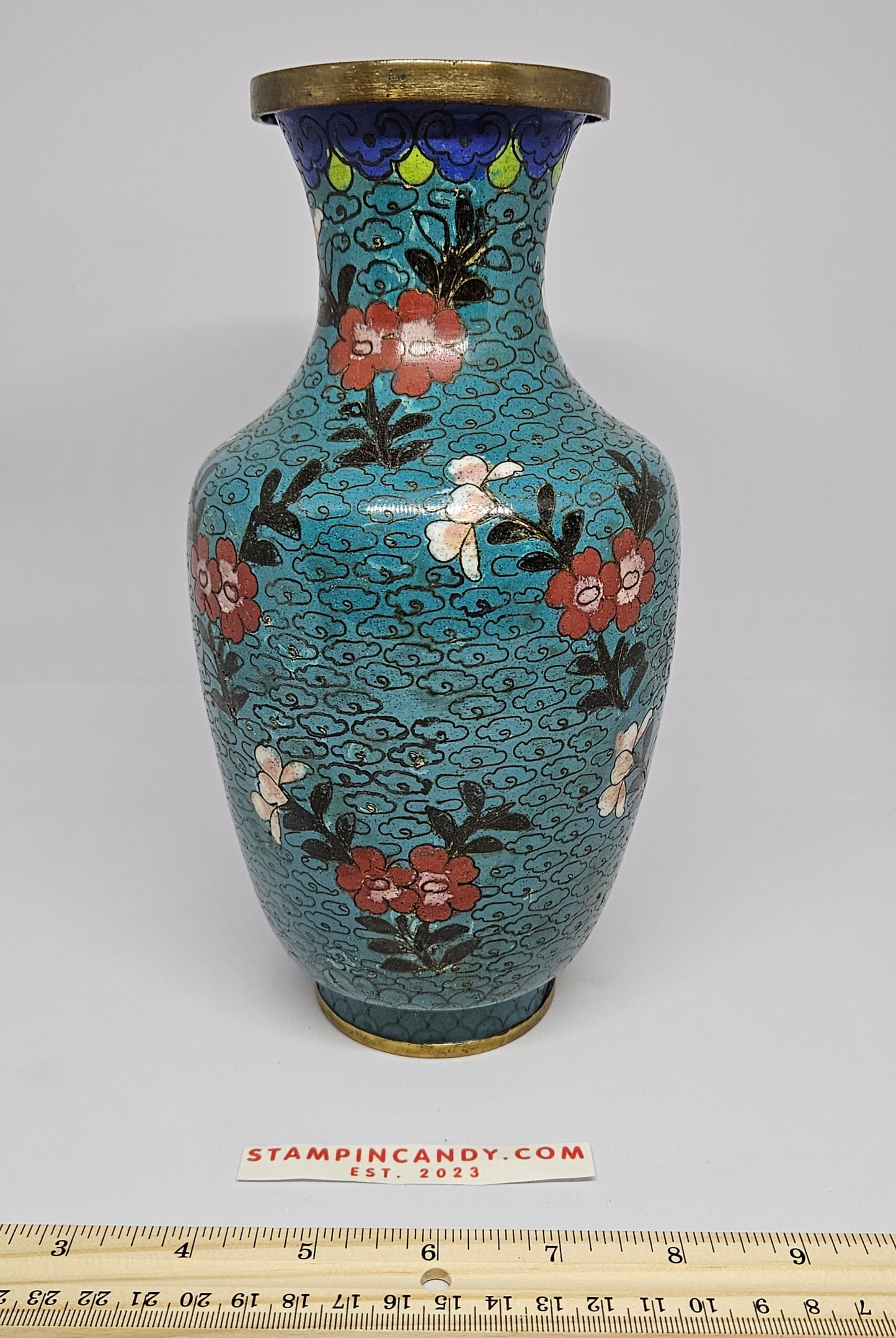 Chinese Cloisonne Enamel Turquoise Ground Baluster Vase