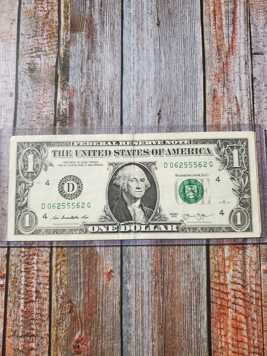 Fancy Serial Number $1 - "D 06255562 G"