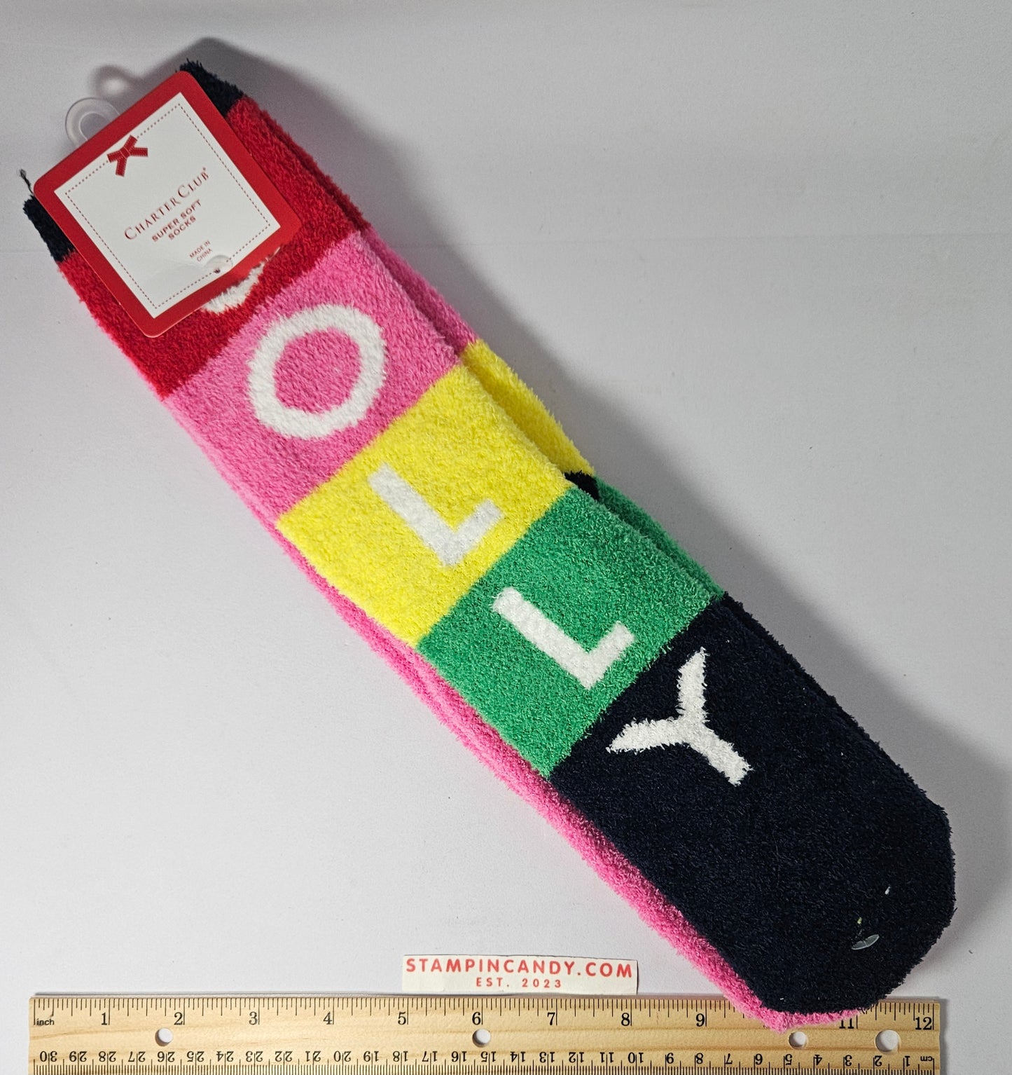 2 Pair of Super Soft Socks - Charter Club - "Jolly" and Solid Pink W 9-11 M 6-10