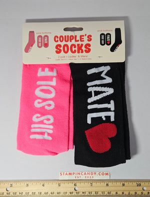 Couple's Socks - 2 Pair - W 9-11, M 11-13 - His/Her Sole Mate