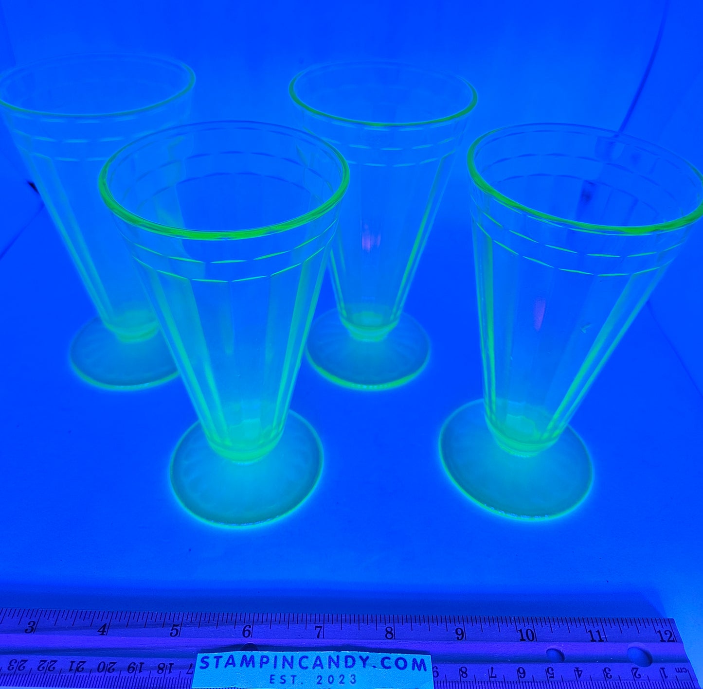 Uranium Glass Footed 6" Sundae / Soda Fountain Glasses