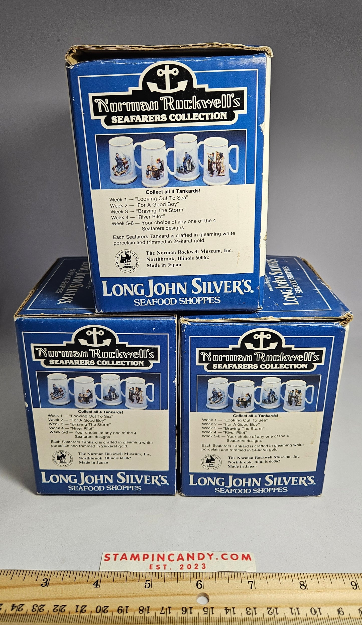 Norman Rockwell - Long John Silvers - 3x Mugs "Looking Out To Sea", "Braving The Storm" and "River Pilot"