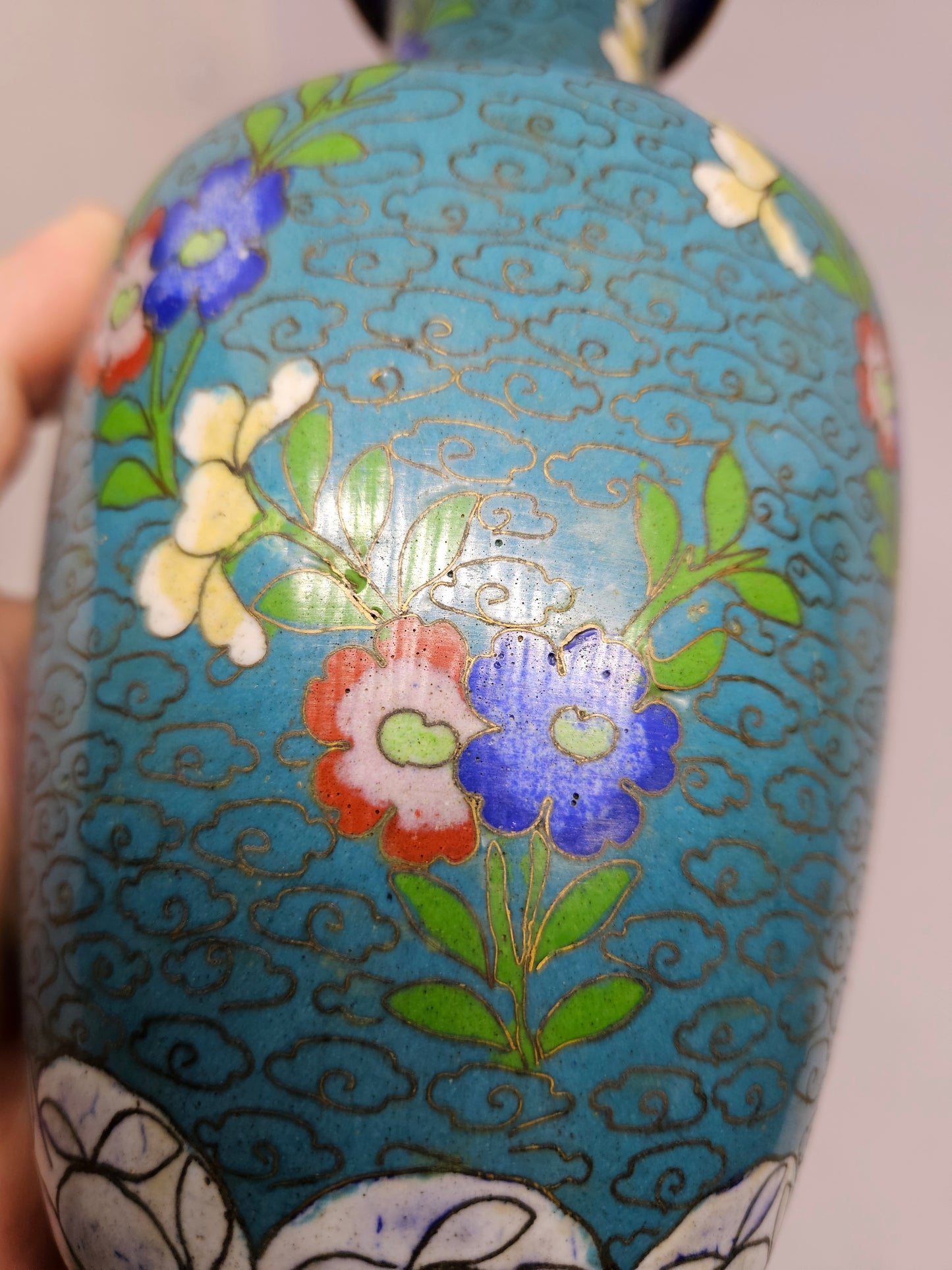 Chinese Cloisonne Enamel Turquoise Ground Baluster Vase