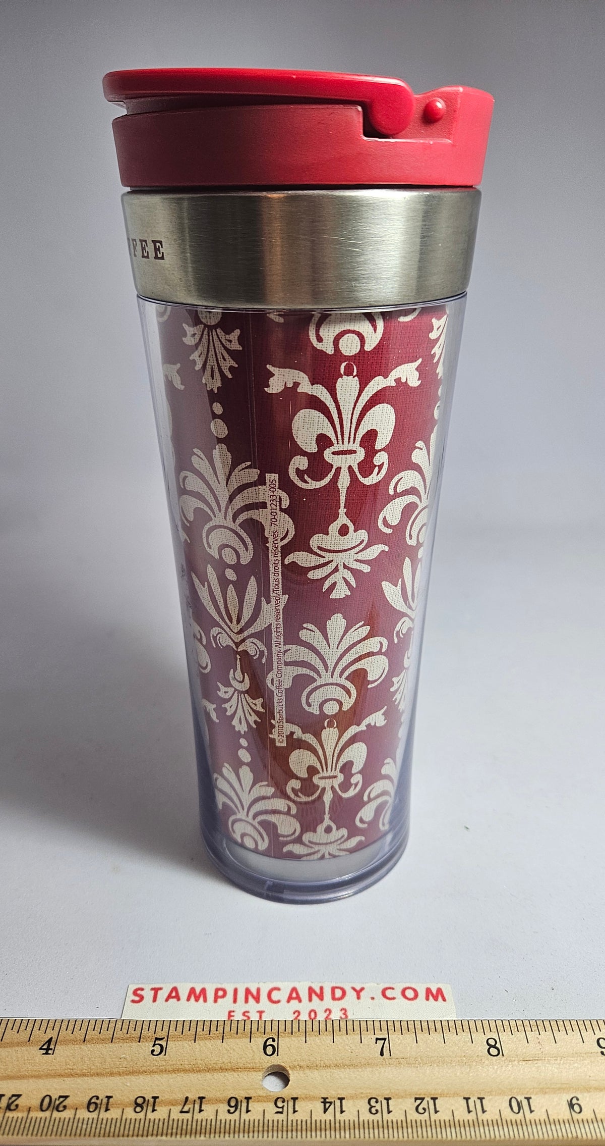Starbucks 2019 - 12 oz Red Damask Fleur De Lis Patterned Tumbler