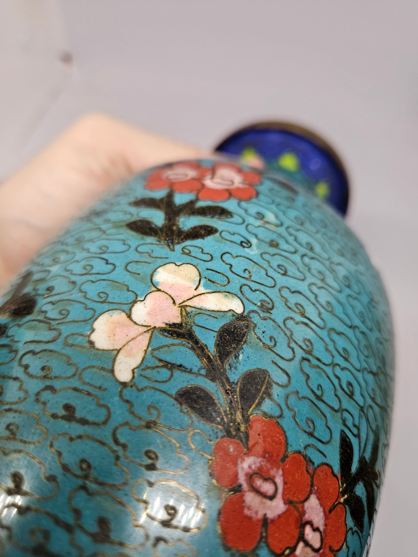 Chinese Cloisonne Enamel Turquoise Ground Baluster Vase