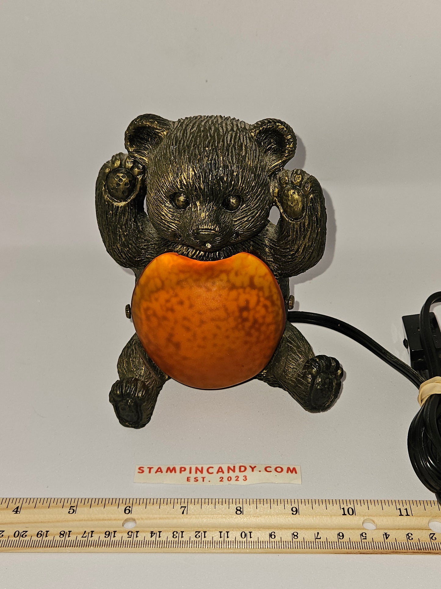 Vintage Bronze & Art Glass Bear Nightlight/Lamp