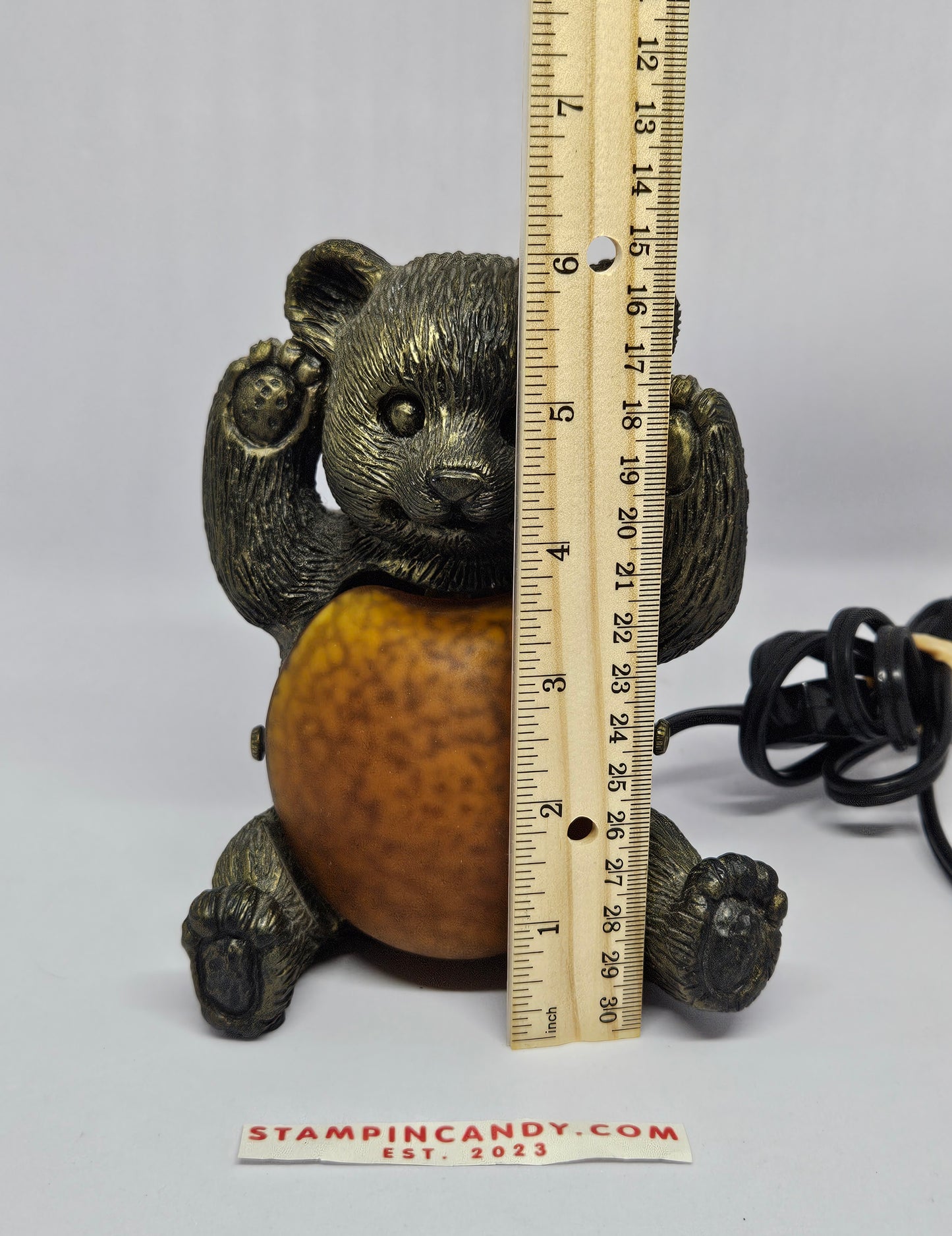 Vintage Bronze & Art Glass Bear Nightlight/Lamp