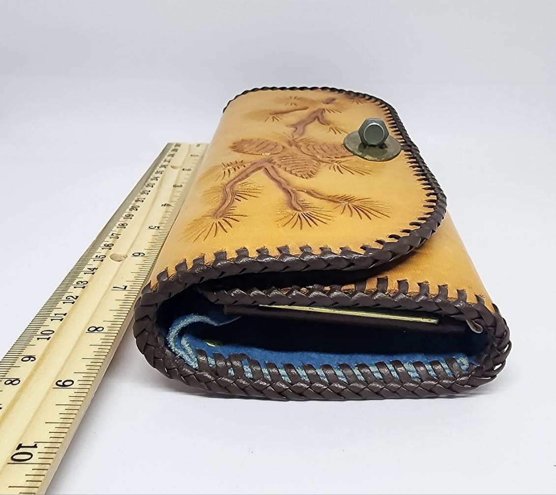 Tree & Pinecone Design Hand Tooled Leather Wallet