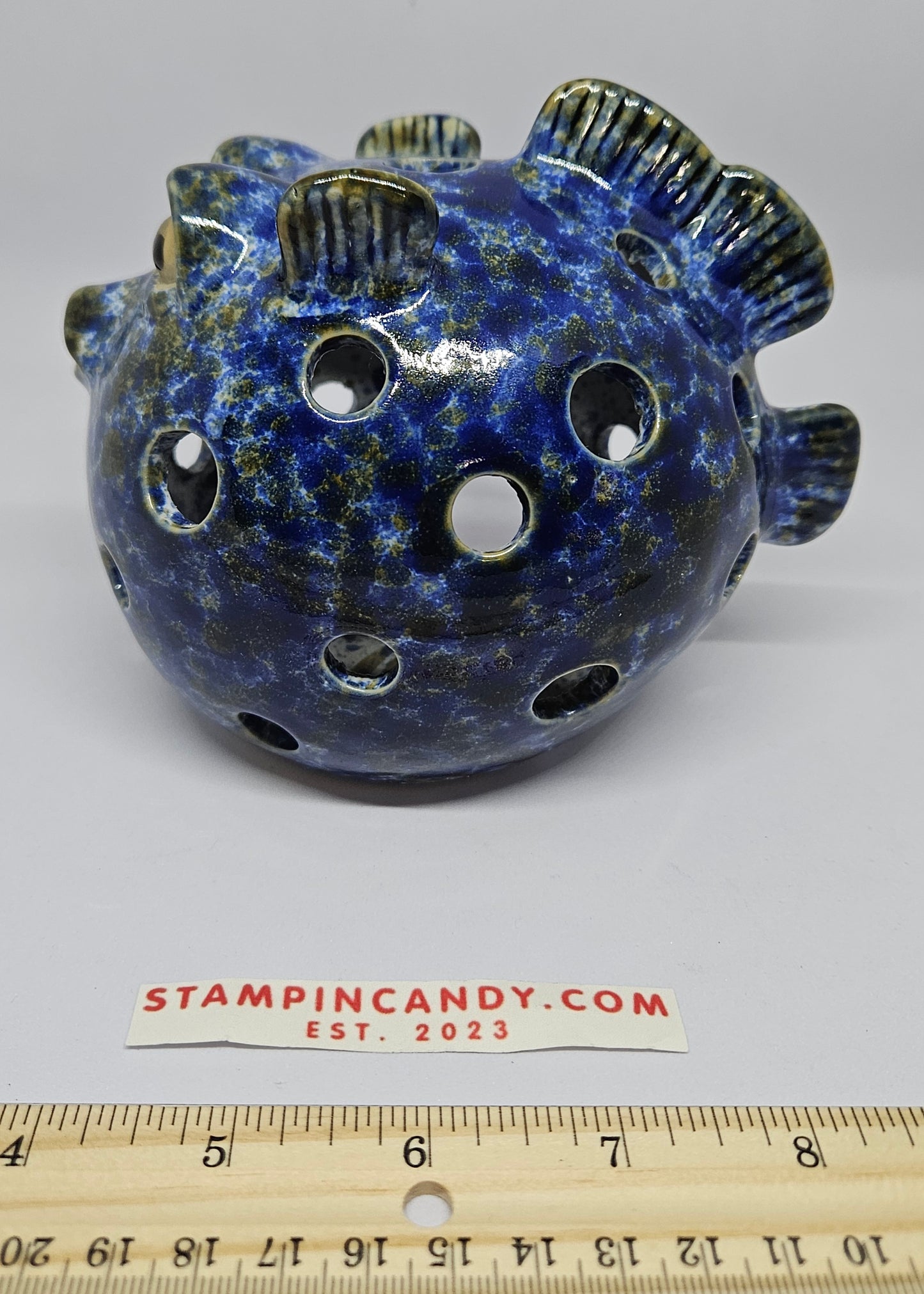 Cobalt Blue Speckled - Pufferfish Design - Tealight Candle Holder