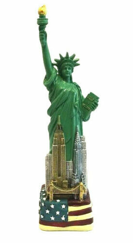 Statue of Liberty Souvenir with NYC Skyline and American Flag Base