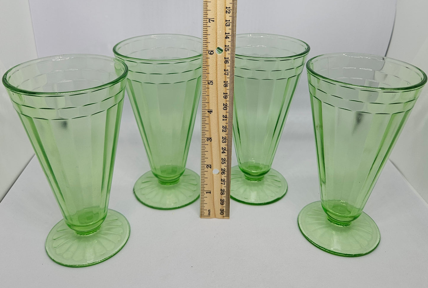 Uranium Glass Footed 6" Sundae / Soda Fountain Glasses