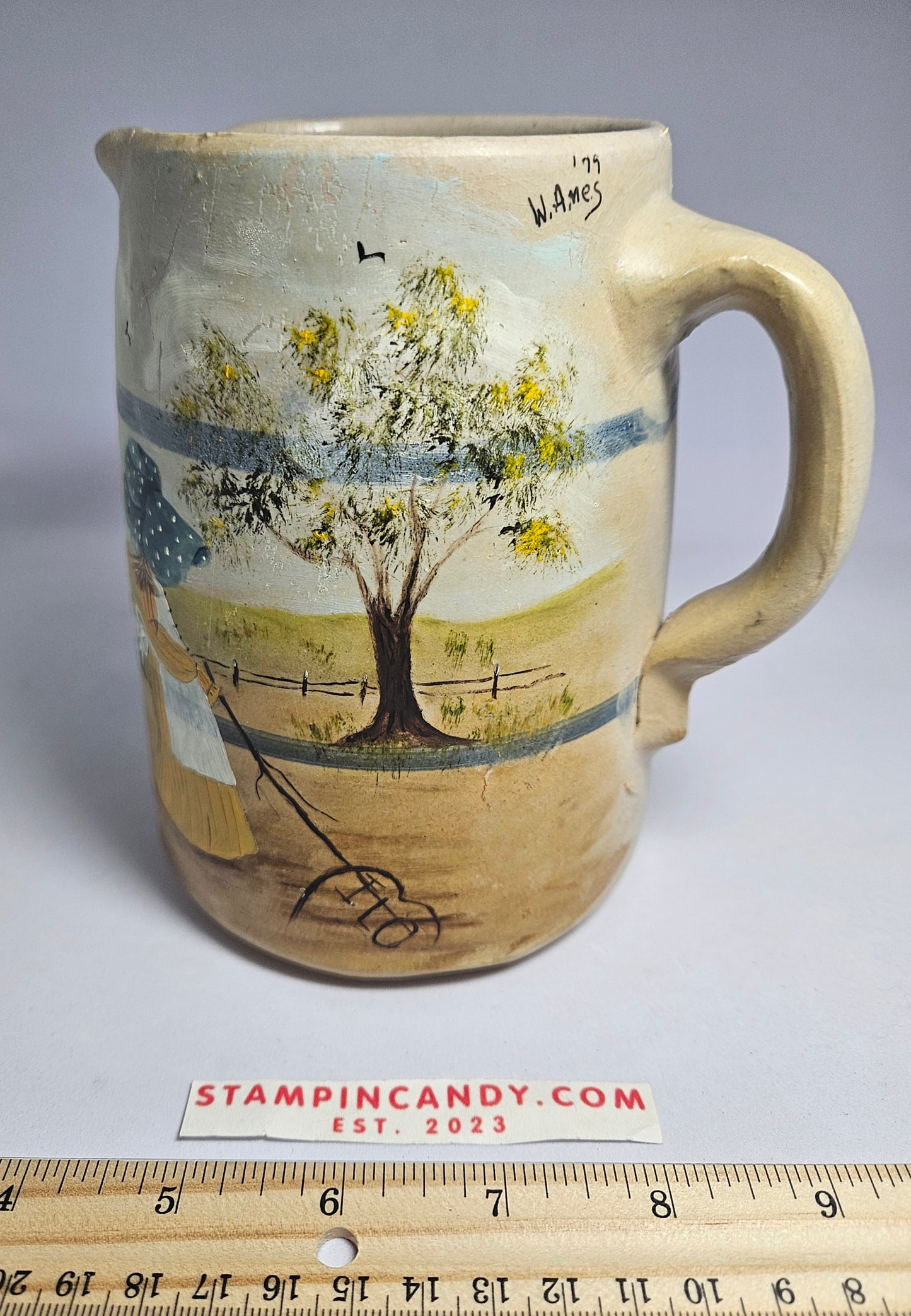 Handcrafted/Painted Pottery Pitcher - Ozarks - W. Ames 179
