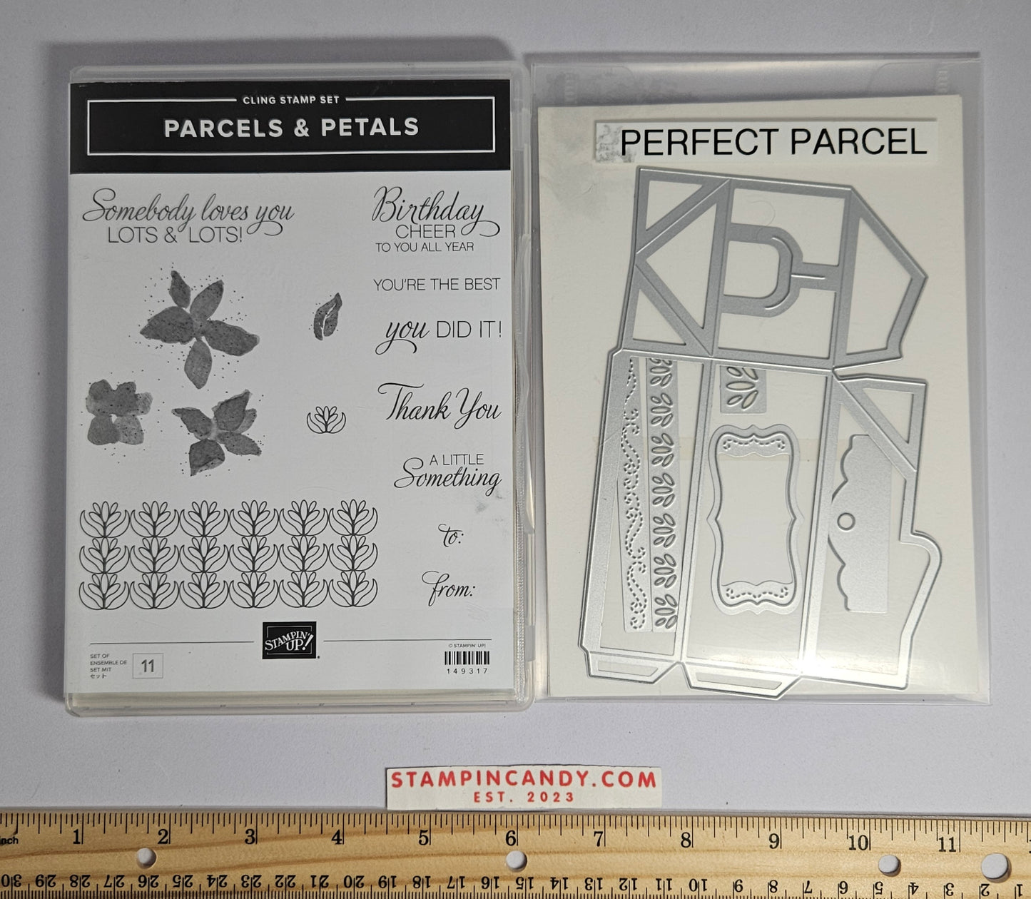 Stampin Up - Parcels & Petals w/ Perfect Parcel Dies (Missing 1 Stamp)