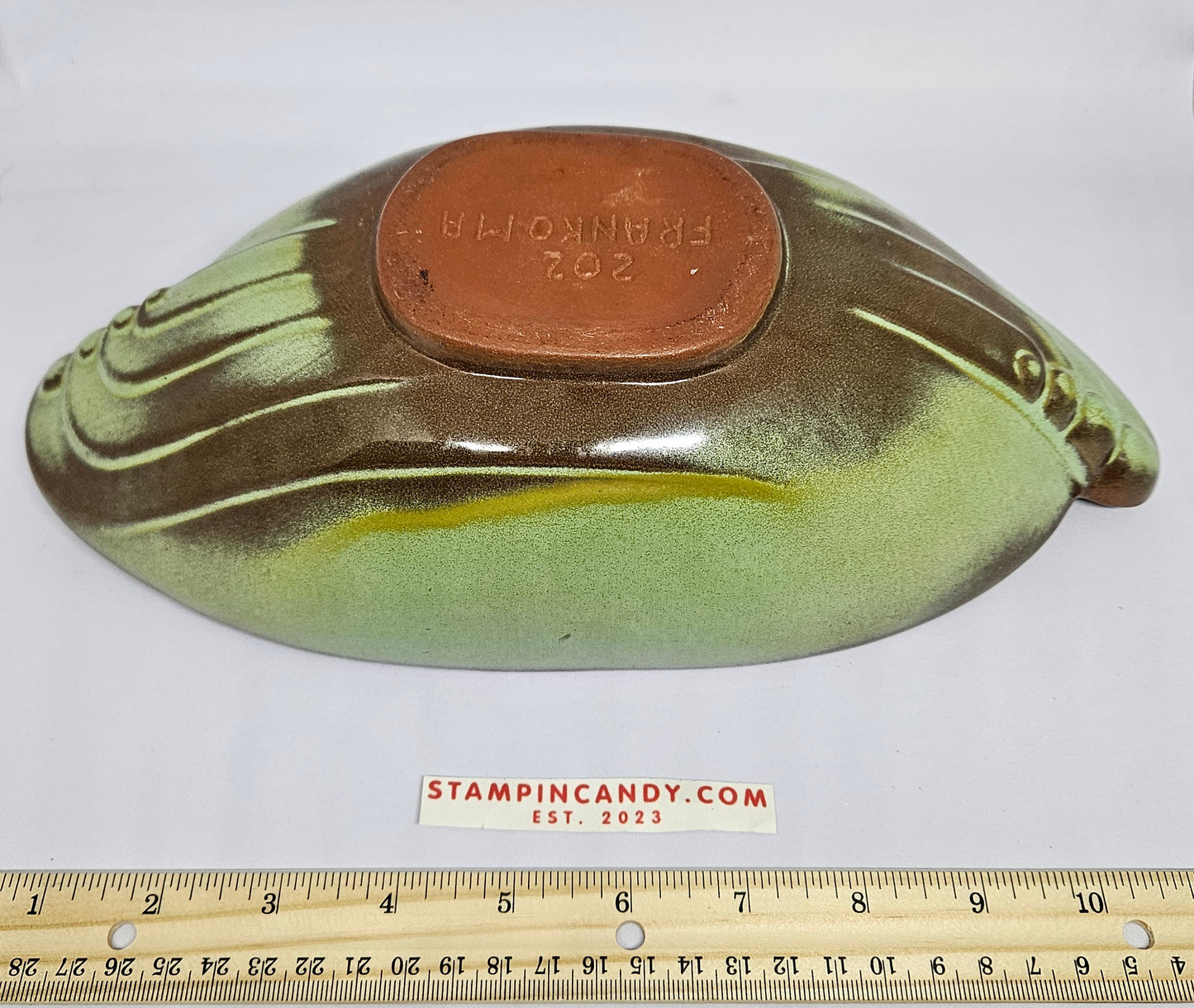 Frankoma Pottery 202 - Elongated Green/Brown Bowl