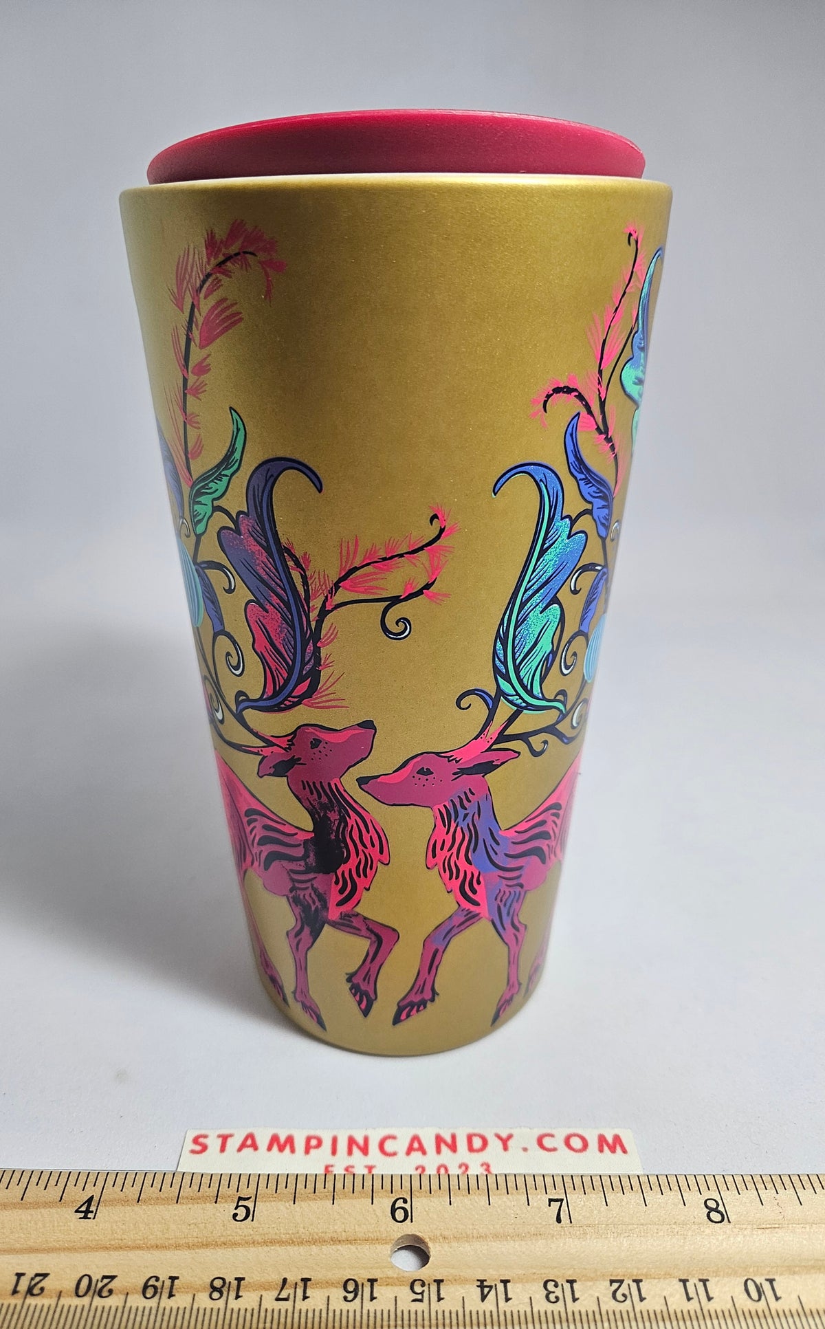 Starbucks 2024 - Holiday Pink Deer / Gold Double-Walled Ceramic Tumbler