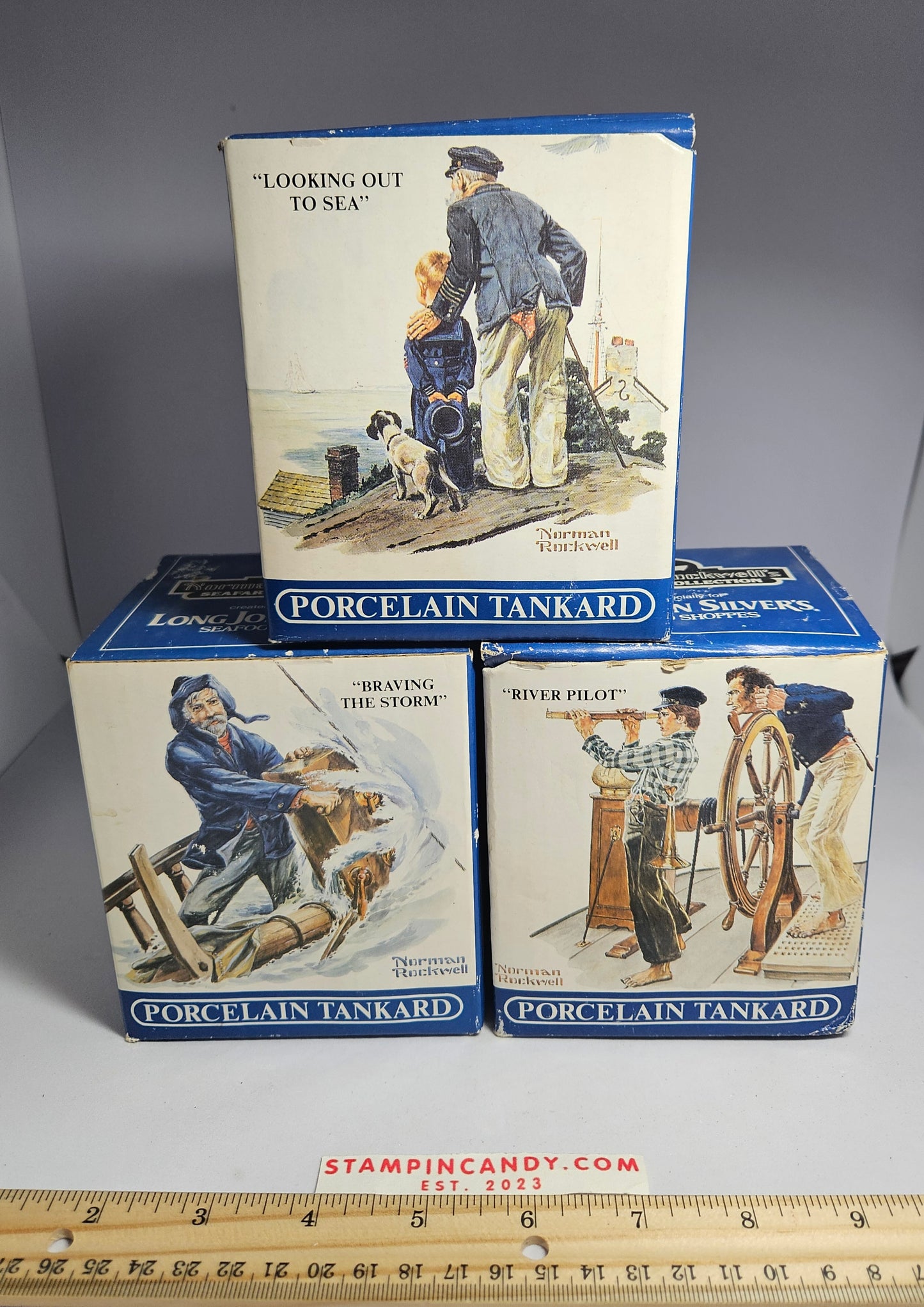 Norman Rockwell - Long John Silvers - 3x Mugs "Looking Out To Sea", "Braving The Storm" and "River Pilot"