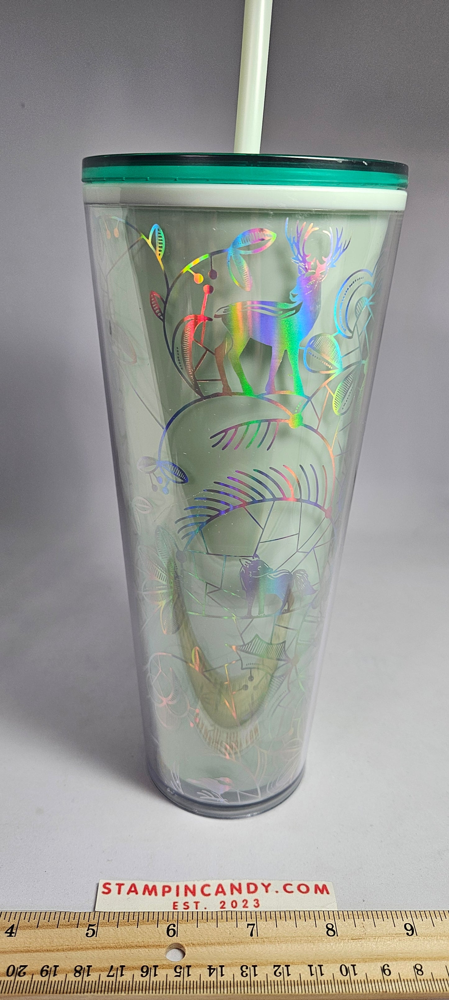 2022 Starbucks Iridescent Christmas Tumbler 24 oz - Holiday Woodland Mint Color