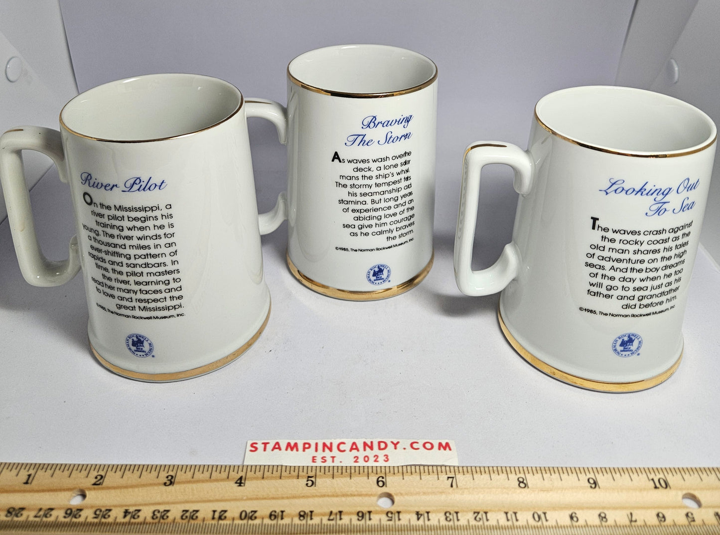 Norman Rockwell - Long John Silvers - 3x Mugs "Looking Out To Sea", "Braving The Storm" and "River Pilot"