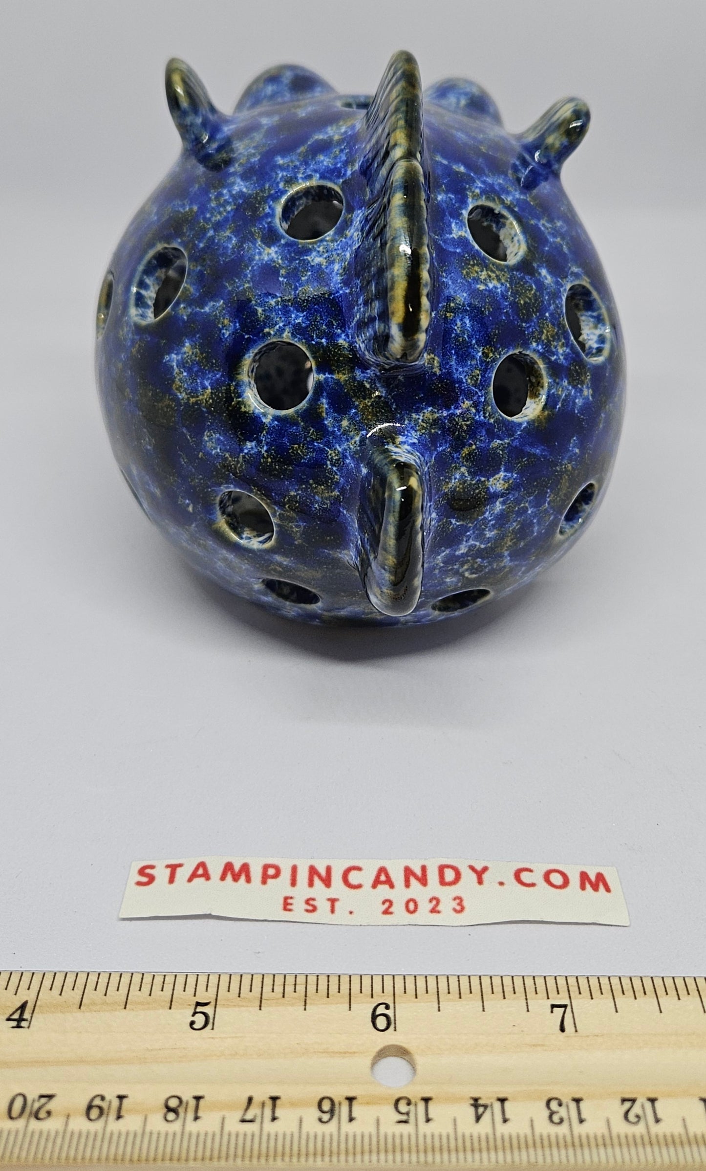 Cobalt Blue Speckled - Pufferfish Design - Tealight Candle Holder