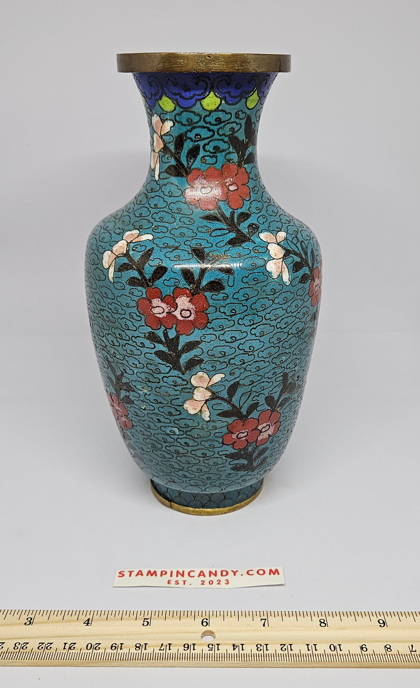 Chinese Cloisonne Enamel Turquoise Ground Baluster Vase