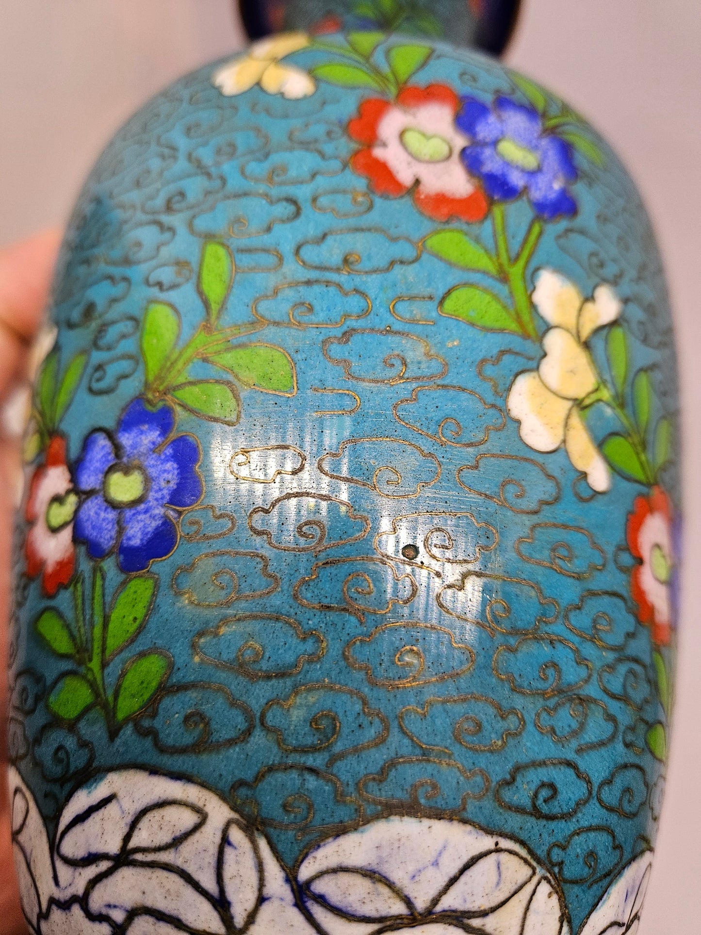 Chinese Cloisonne Enamel Turquoise Ground Baluster Vase