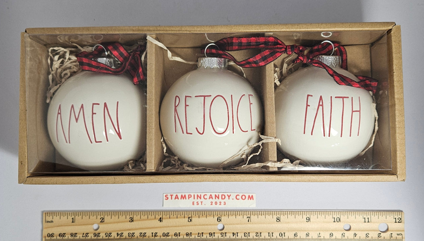 Rae Dunn - Amen, Rejoice, & Faith Ornaments