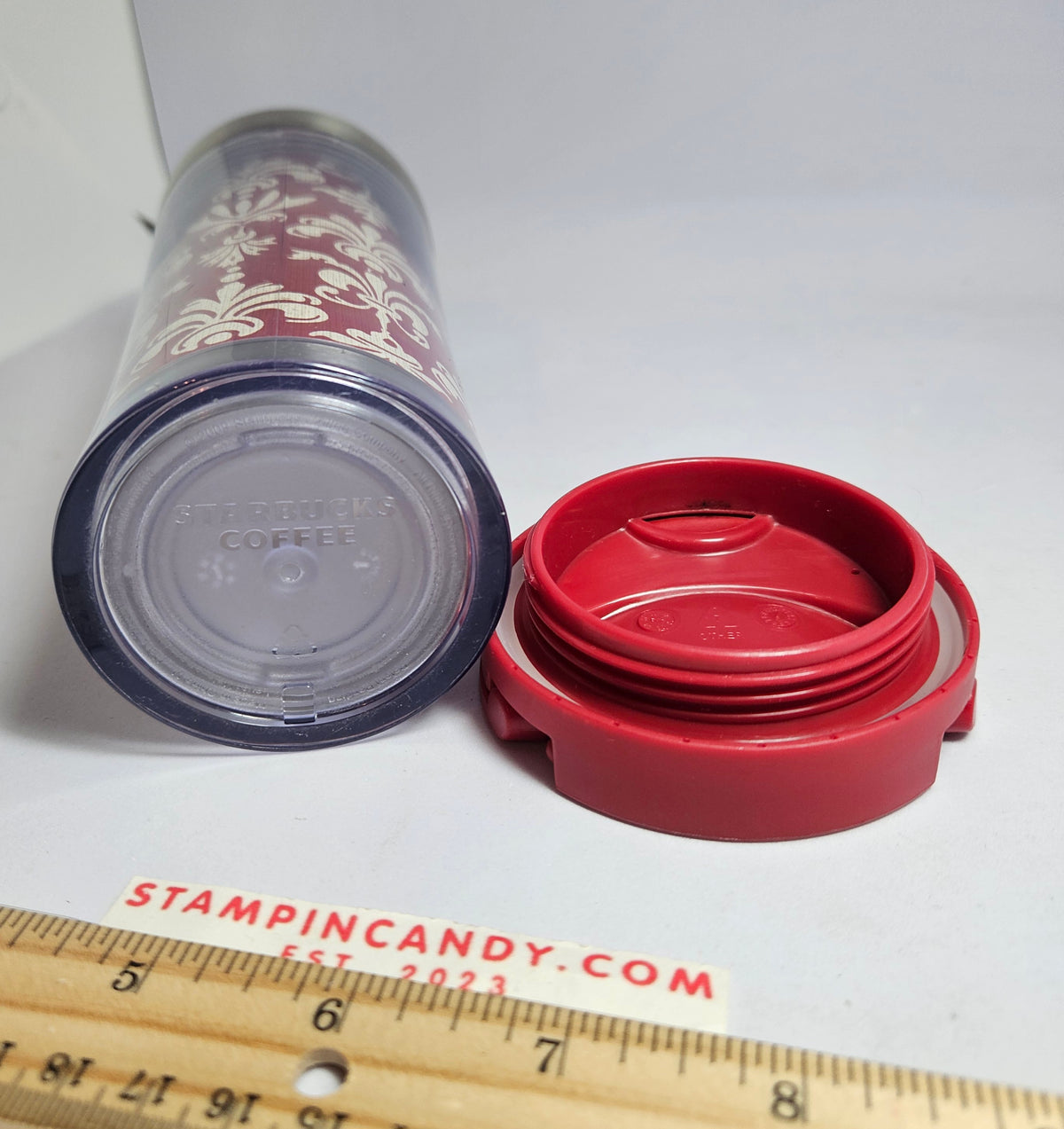 Starbucks 2019 - 12 oz Red Damask Fleur De Lis Patterned Tumbler