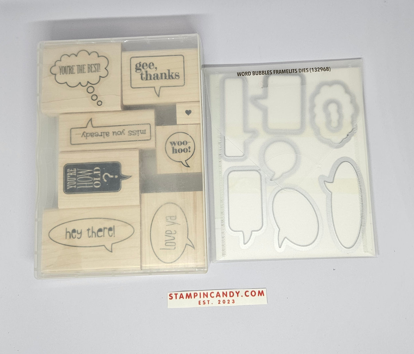 Stampin' UP! "Just Sayin'" Stamp Set (Wood Block) with "Word Bubbles" Dies