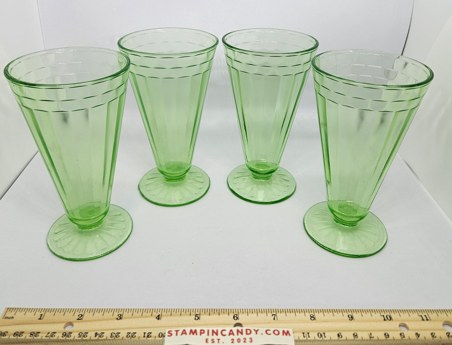 Uranium Glass Footed 6" Sundae / Soda Fountain Glasses