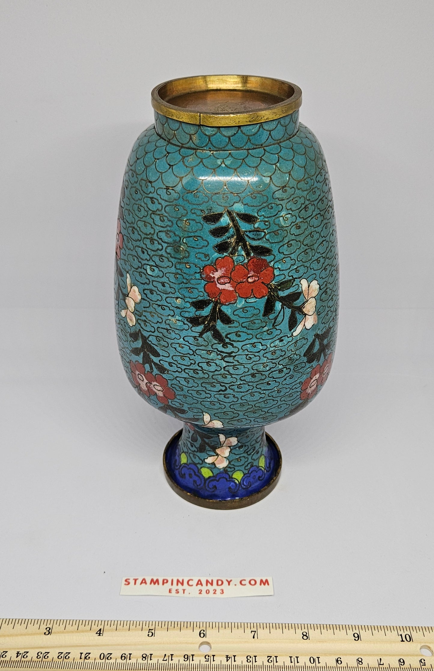 Chinese Cloisonne Enamel Turquoise Ground Baluster Vase