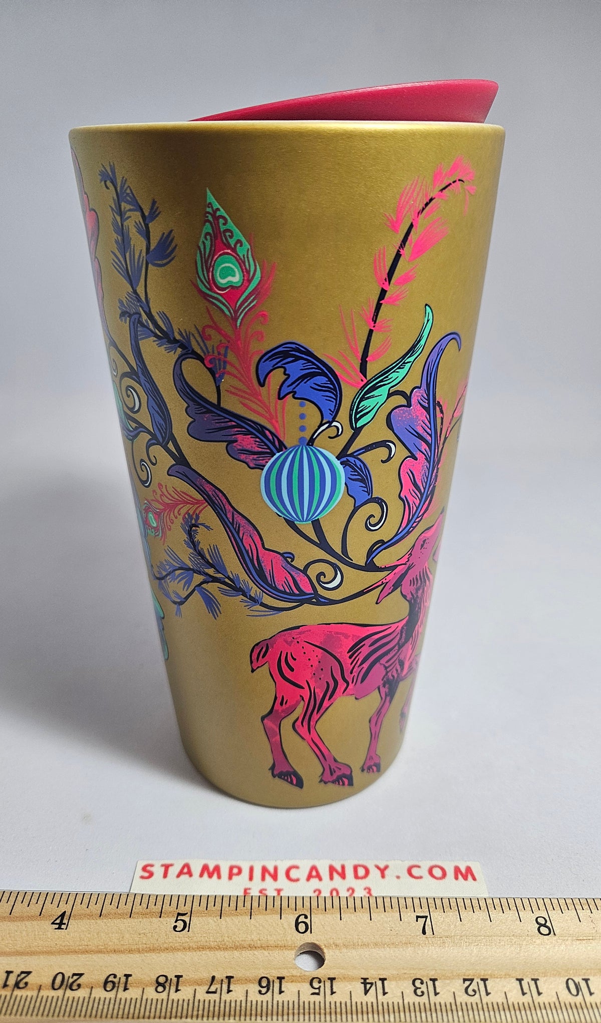Starbucks 2024 - Holiday Pink Deer / Gold Double-Walled Ceramic Tumbler