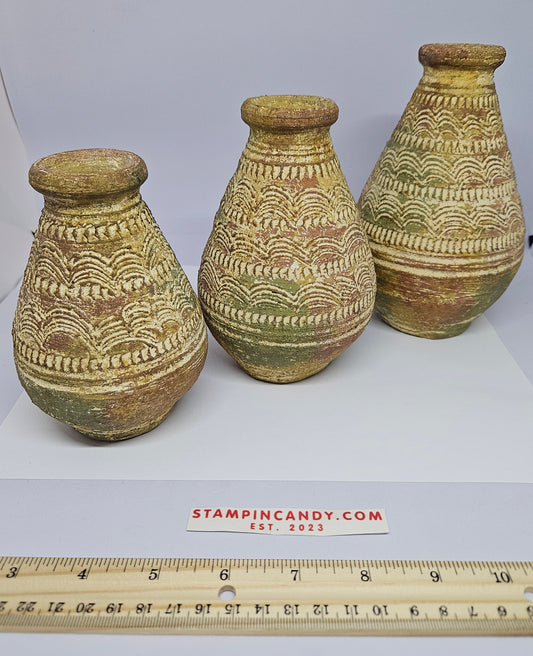 Vintage Hand-Carved Stoneware Vases - Set of 3