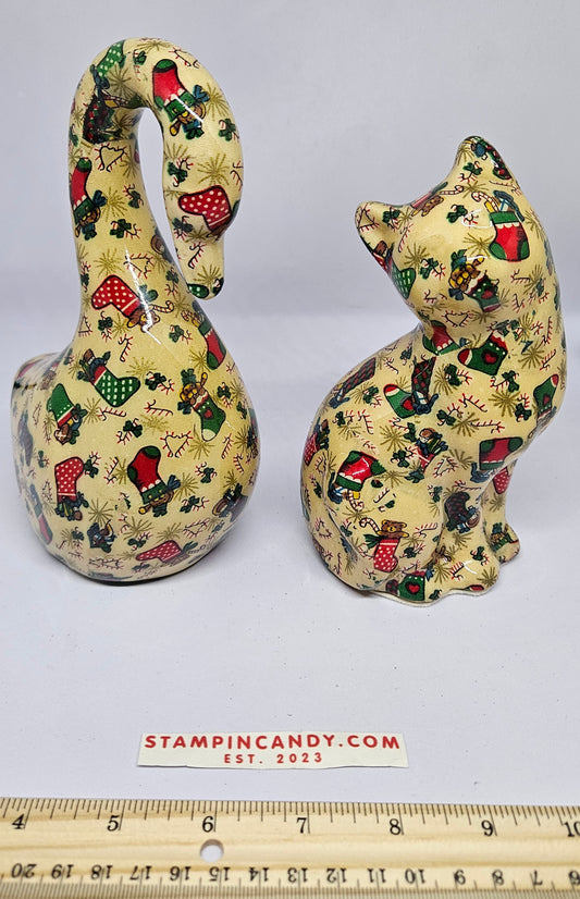 Decoupage Christmas Cat & Swan