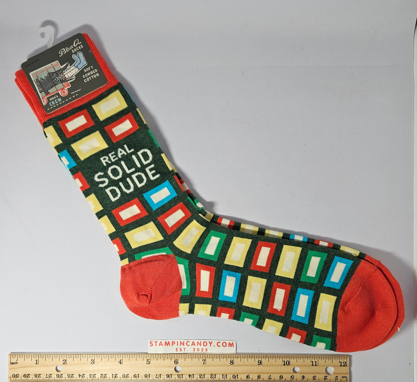 "Real Solid Dude" - Blue Q Crew Socks - Size M 7-12
