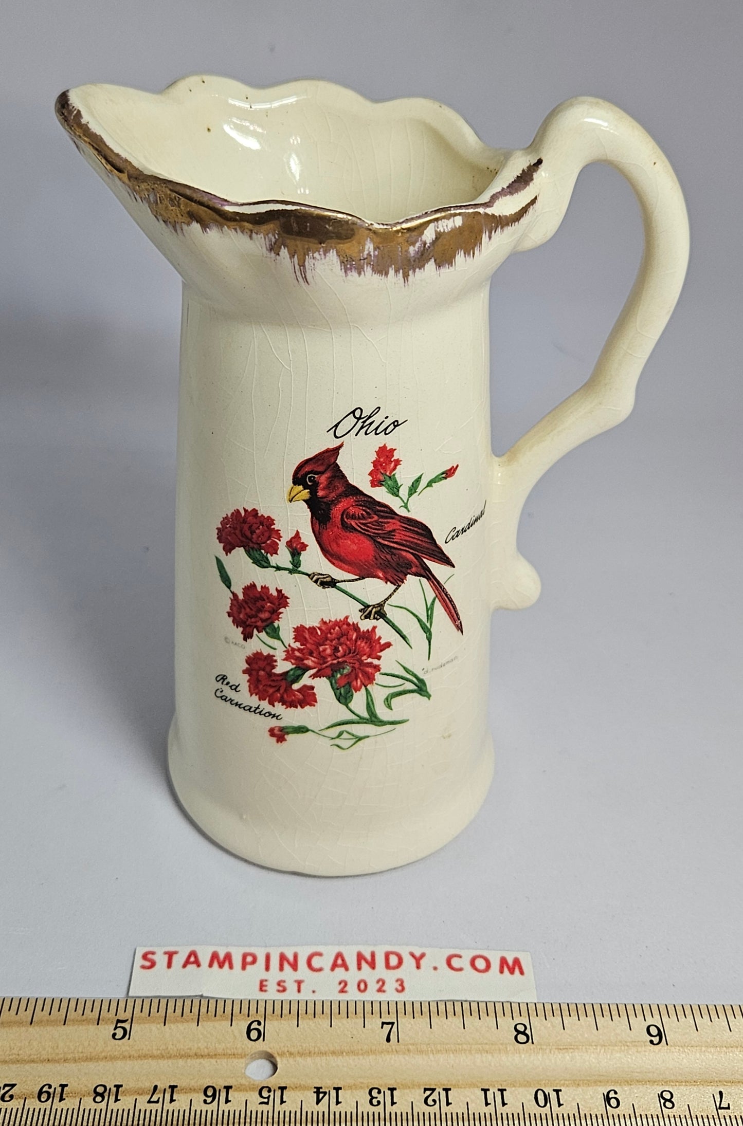 Ohio Cardinal Red Carnation Creamer Pitcher