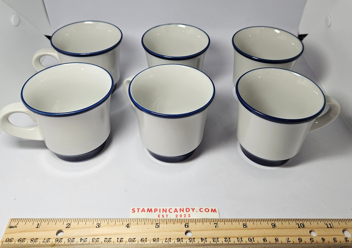 6x Noritake Stoneware Japanese Blue/White Mugs