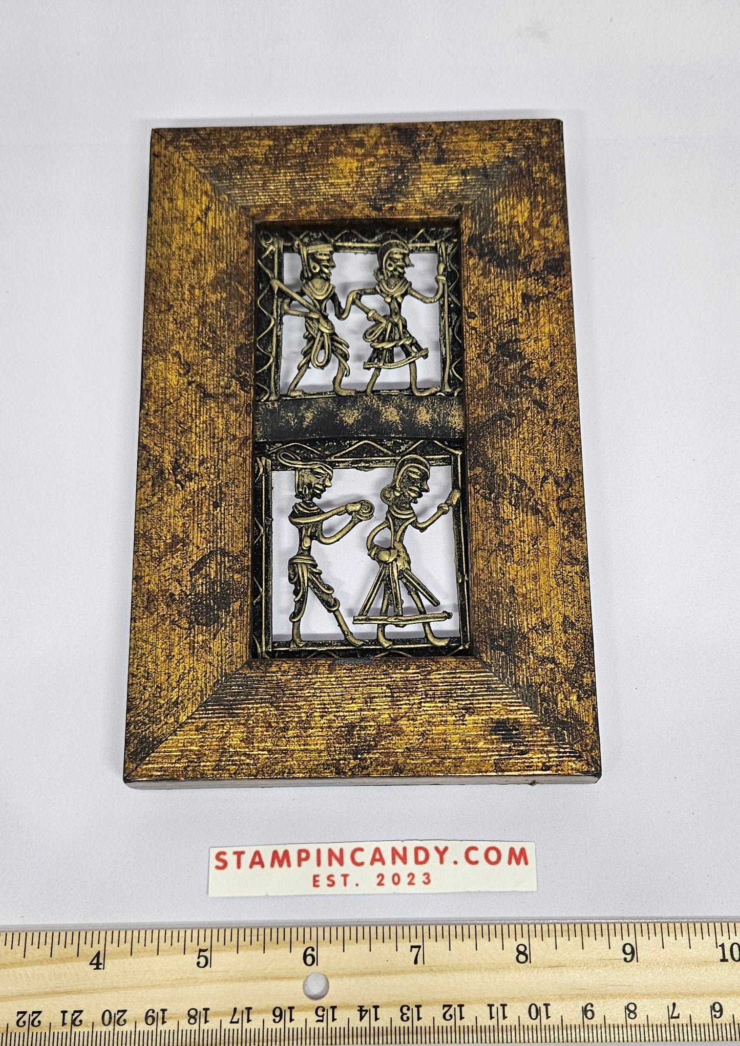 Tribal Brass Dhokra Framed Wire Hanging Art