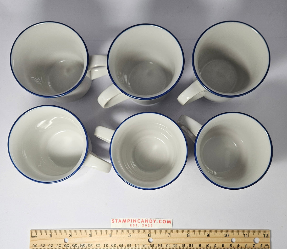 6x Noritake Stoneware Japanese Blue/White Mugs