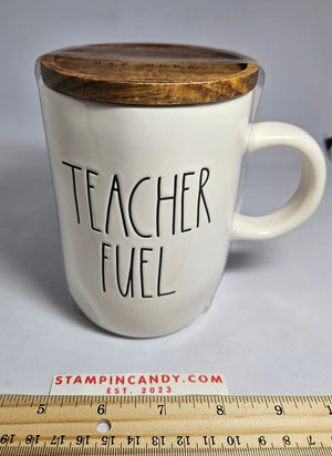 Rae Dunn "Teacher Fuel" Mug w/ Wood Lid