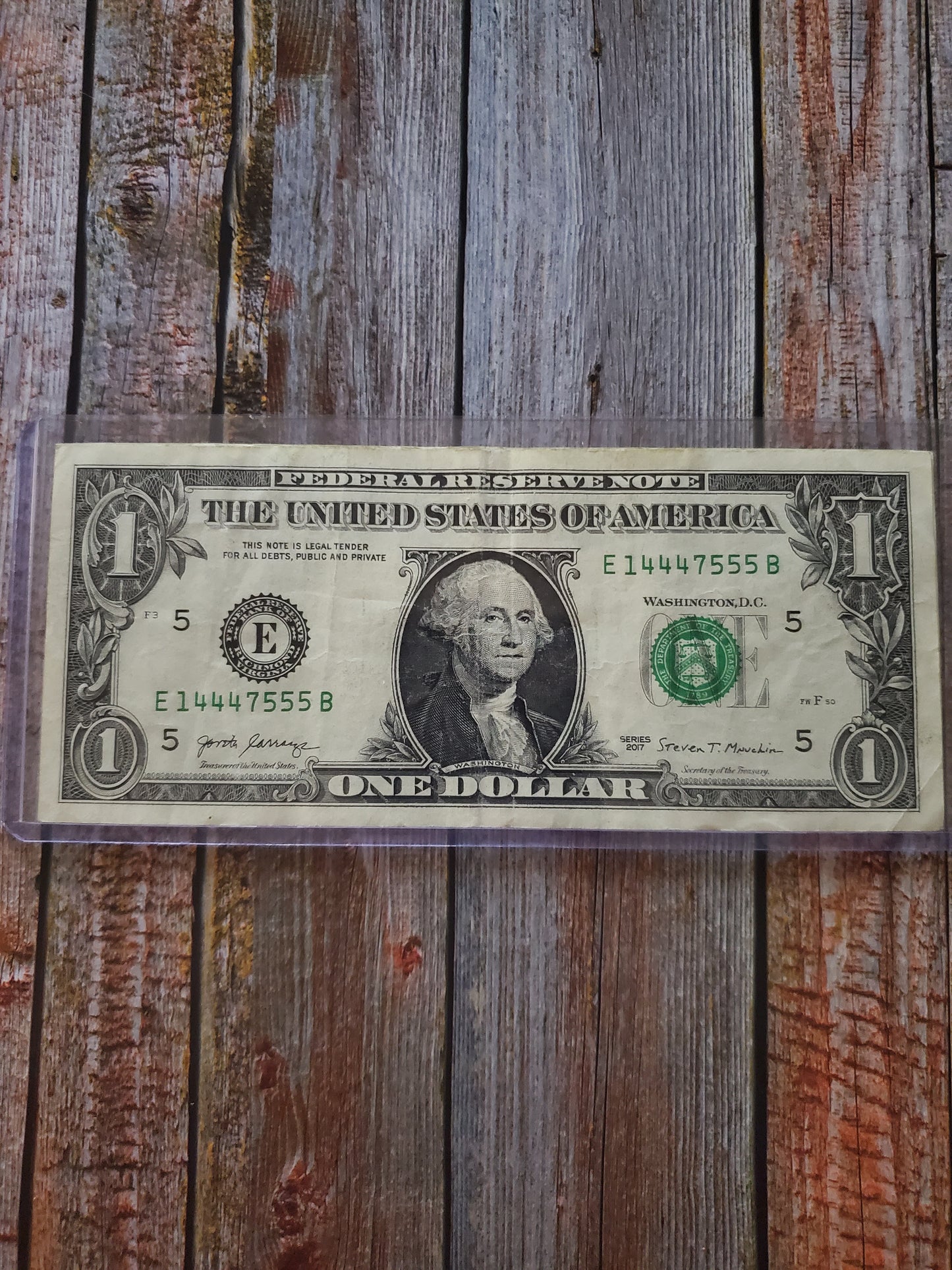 Fancy Serial Number $1 - "E 14447555 B"