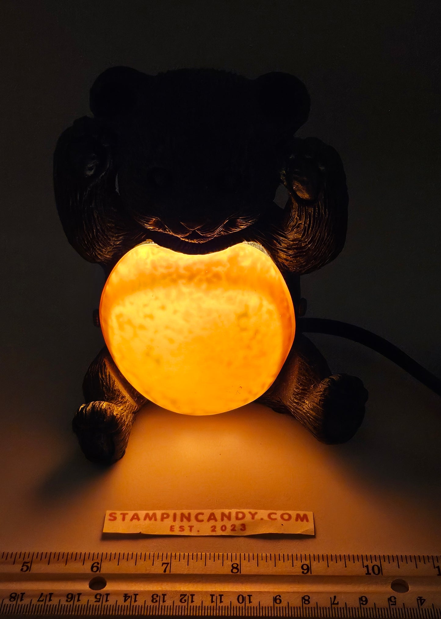 Vintage Bronze & Art Glass Bear Nightlight/Lamp