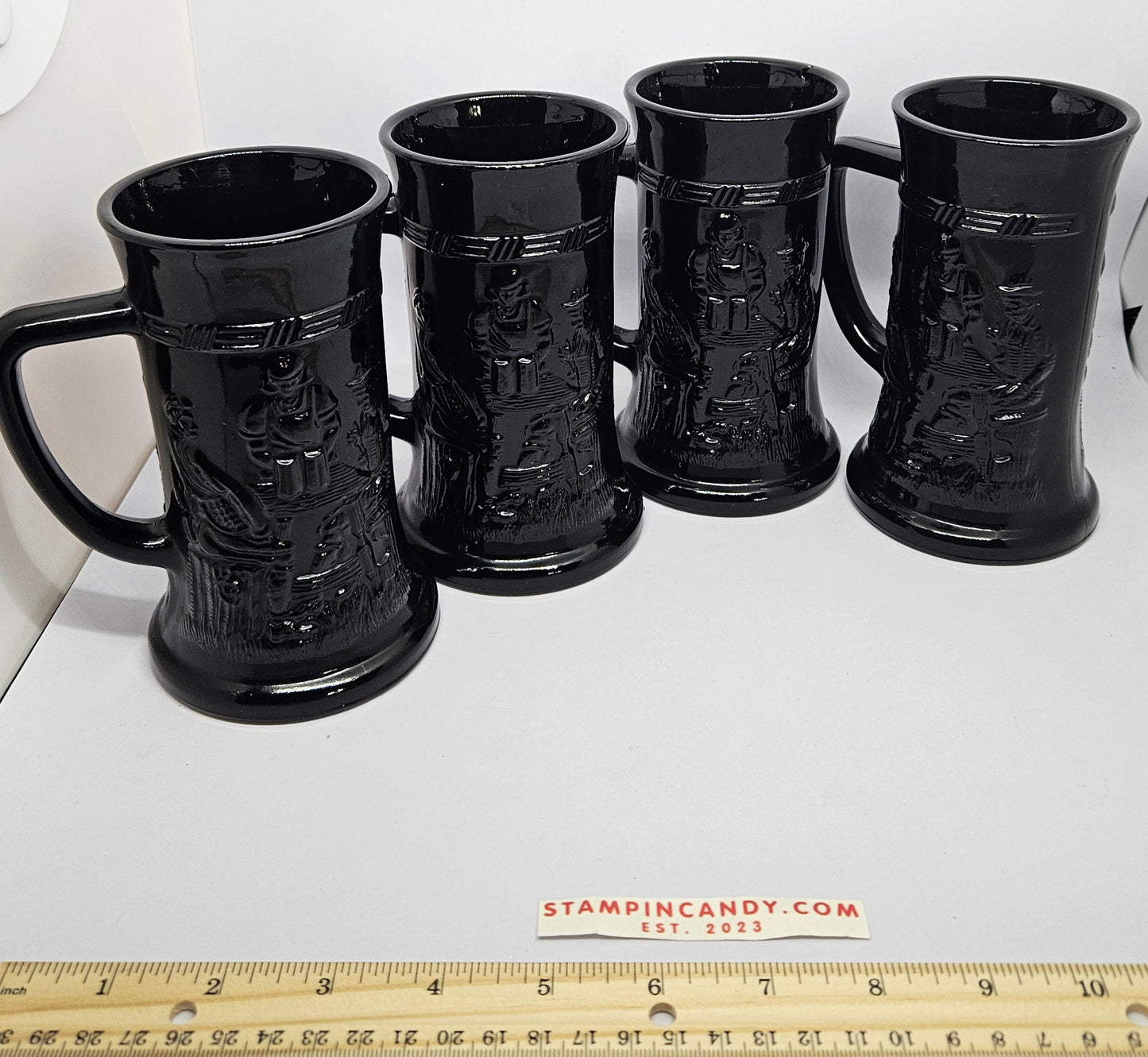 Tiara Indiana Black Glass Mug x 4