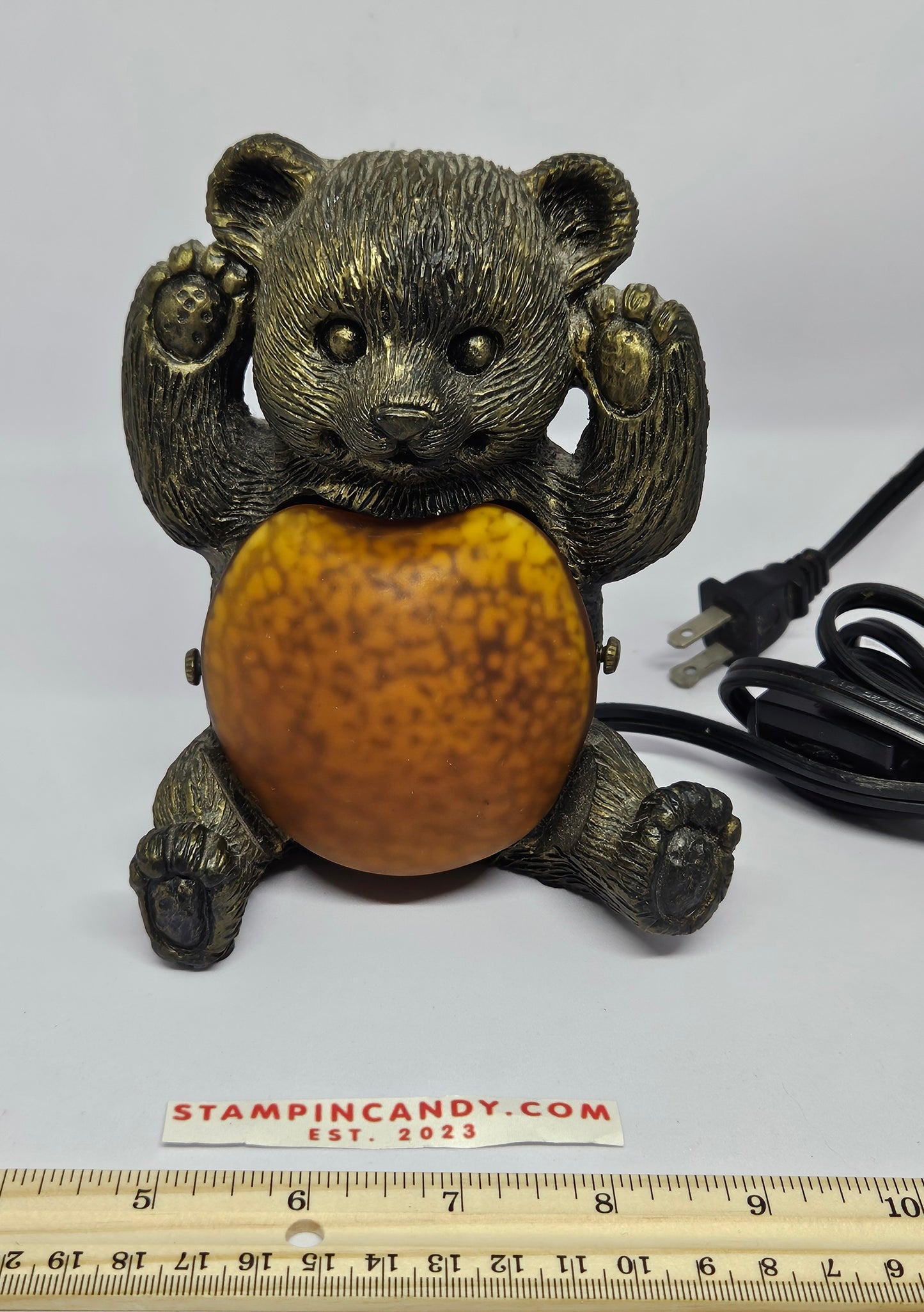 Vintage Bronze & Art Glass Bear Nightlight/Lamp