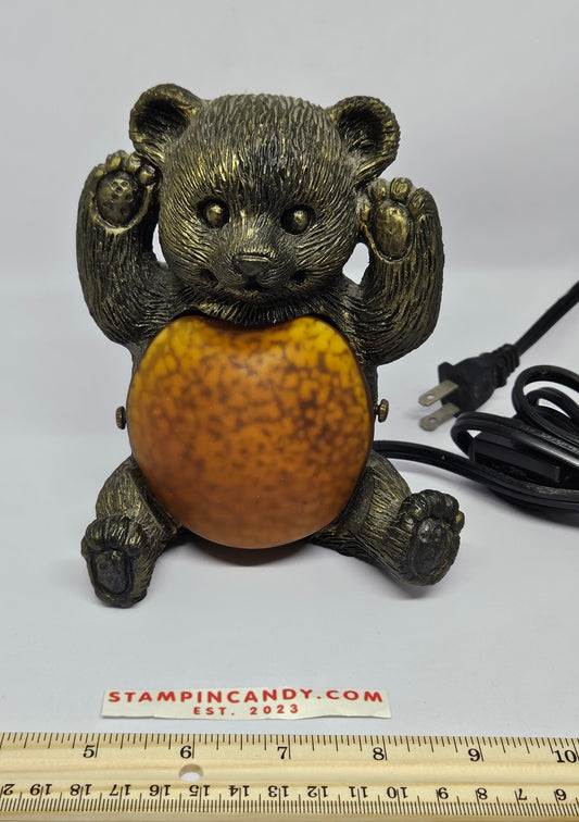 Vintage Bronze & Art Glass Bear Nightlight/Lamp