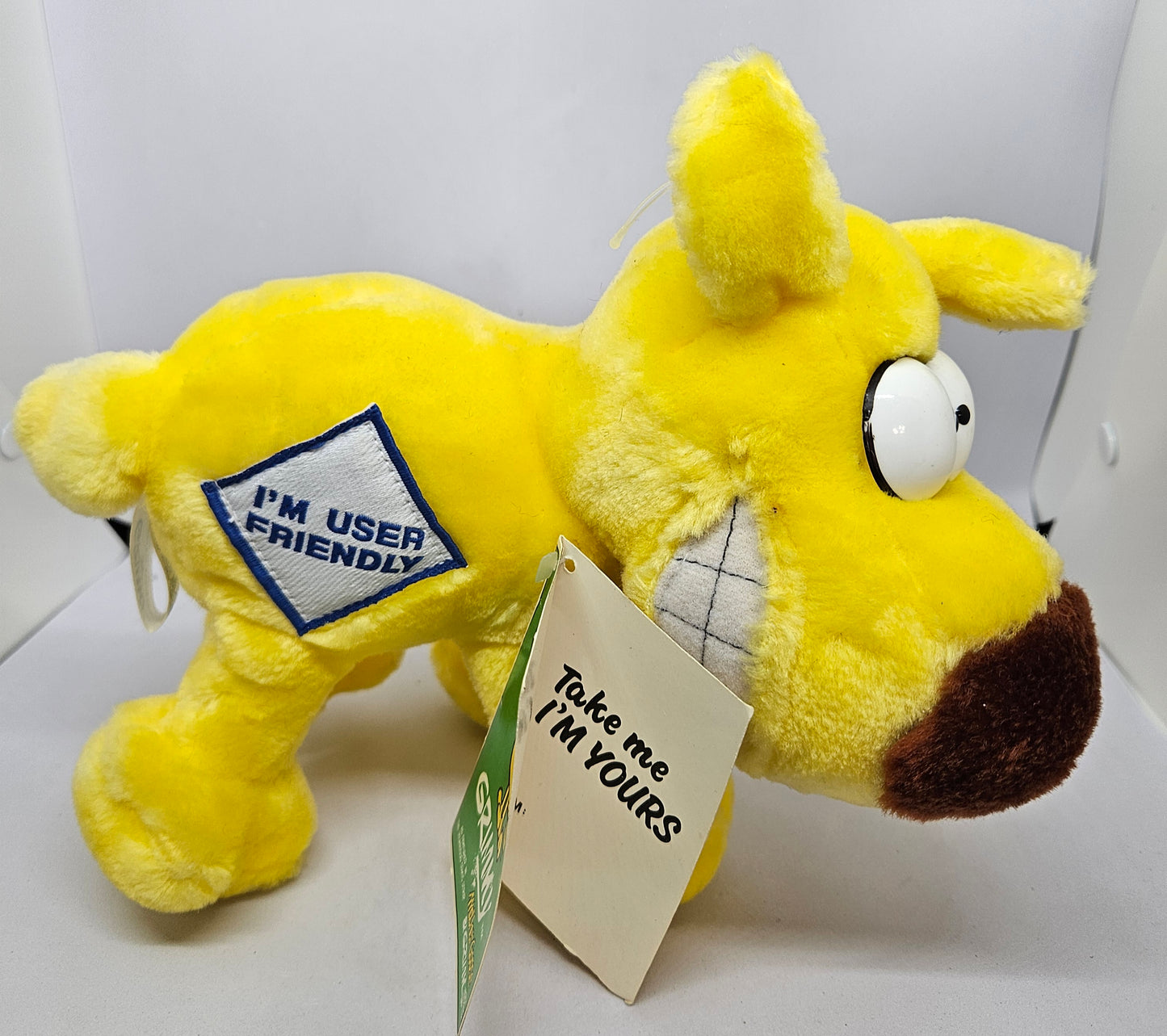 Vintage Grimmy Dog Stuffed Animal - "I'm User Friendly"